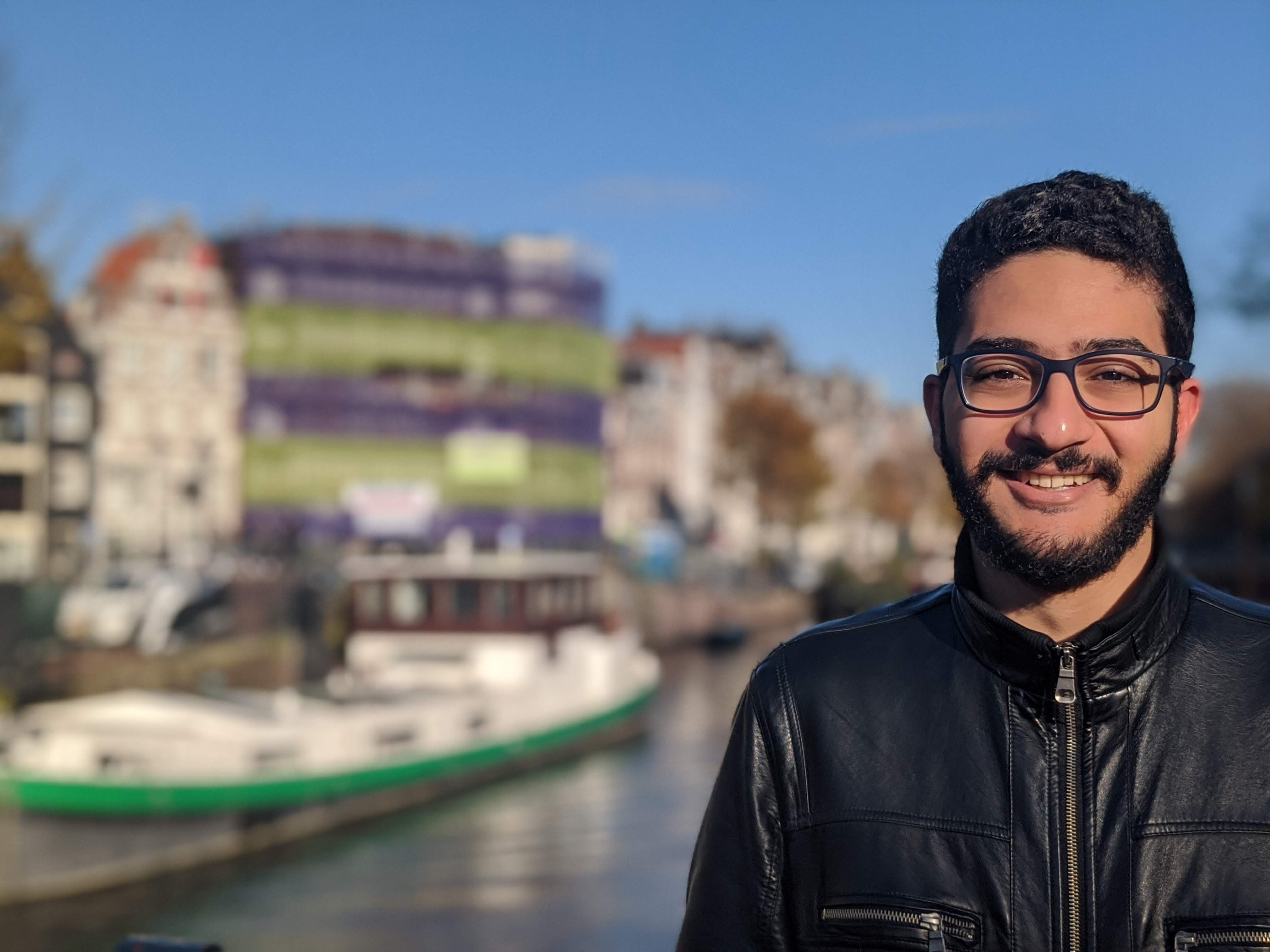 Me looking at the camera after a good sandwhich in Amsterdam, October 2019